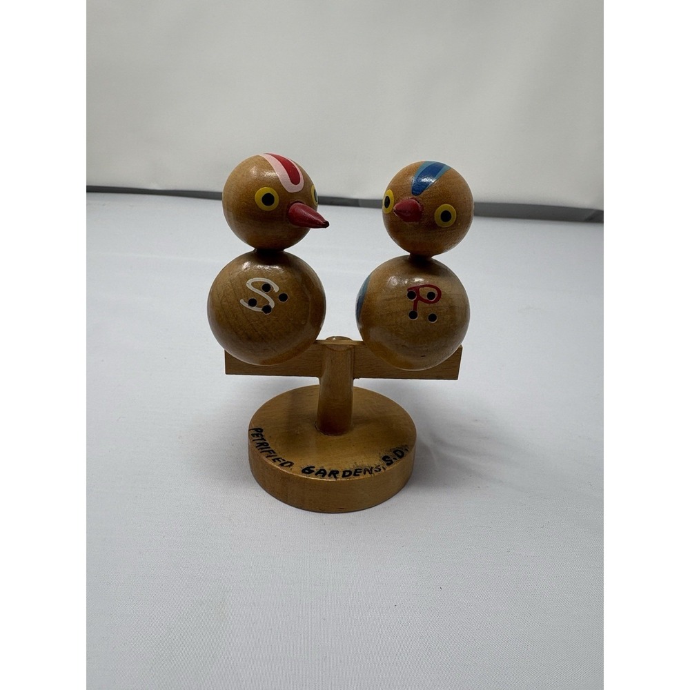 Vintage Hand Painted Wooden Birds Perch Stand‎ Salt & Pepper Retro MCM Unique
